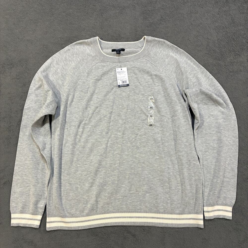 FLX Premium Fashion Sweater Gray White Ultrasoft Crewneck Pullover Mens Size 2XL